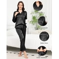thumbnail image 6 of Luxury Women's Silk Satin Pajama Set - Long Sleeve Lace Trim Lapel Sleepwear Nightwear Loungewear, Black, L, 6 of 10