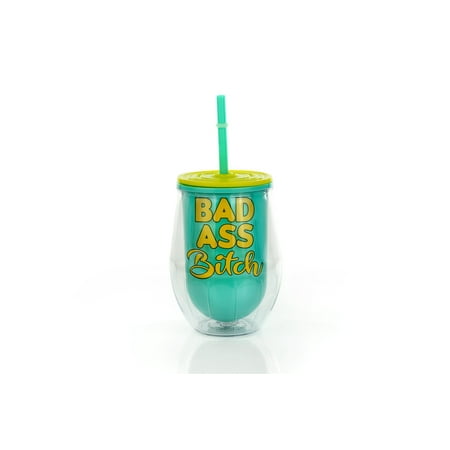 

Bad Ass Bitch Reusable Plastic Wine Tumbler Cup With Lid & Straw | Holds 12 Ounces
