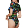 thumbnail image 3 of Easygdp Roosters and Flowers Women's One-Piece Swimsuit Slim Fit Crew Neck Bodysuit Athletic Swimwear with Concealed Buckle - XX-Large, 3 of 9