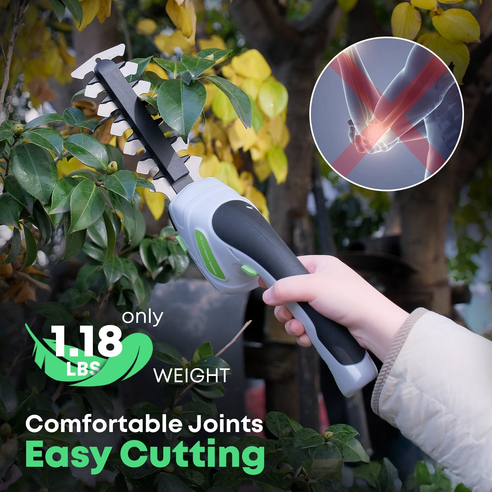 2-in-1 Cordless Hedge Trimmer Grass Shear, Handheld Electric, 2.0Ah Battery