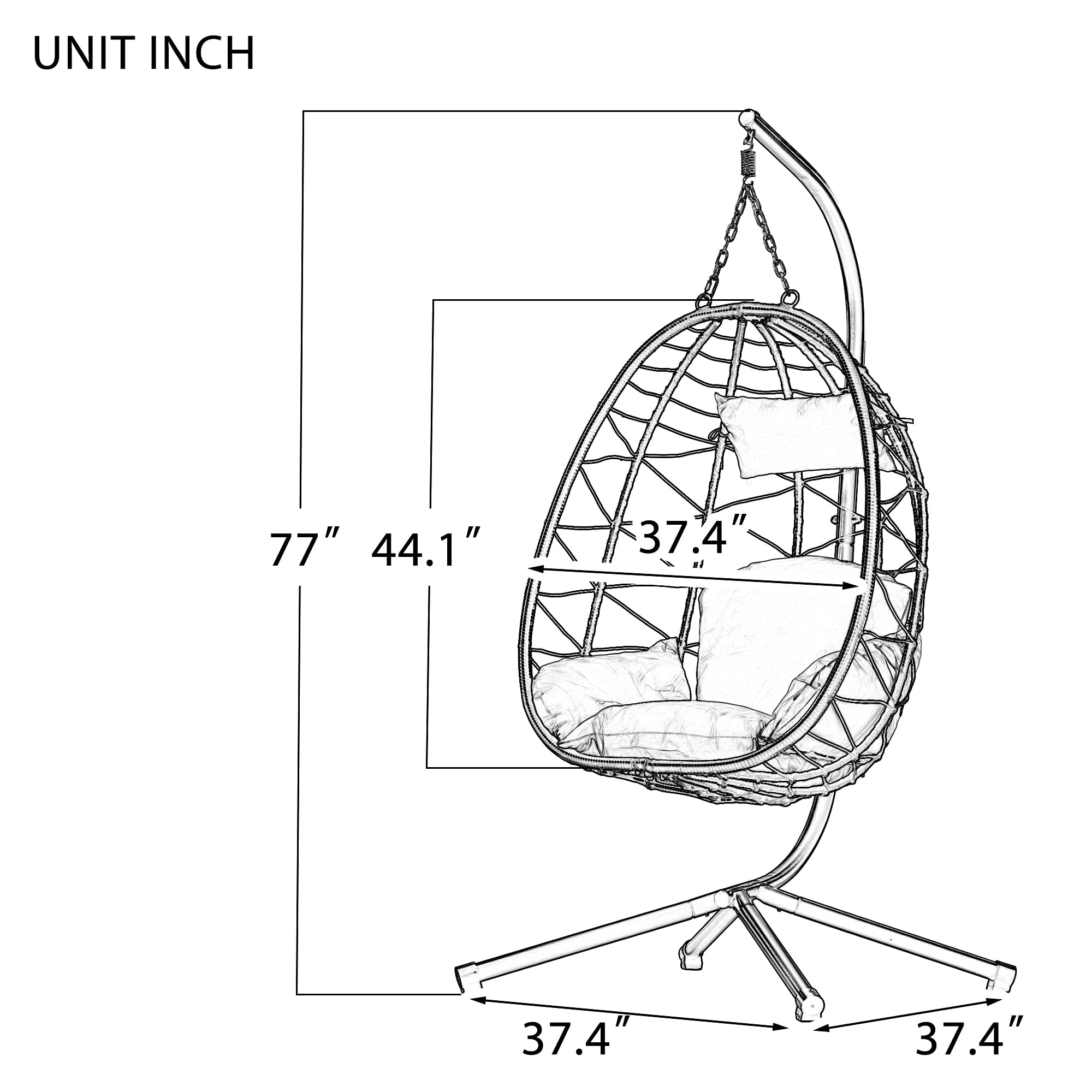 Egg Chair with Stand, Indoor Outdoor PE Wicker Hanging Egg Chair, Patio Swing Chair Basket Chair Hammock Chair with Stand for Bedroom Living Room Balcony, Dark Gray