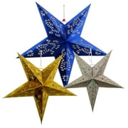 Just Artifacts 3pcs Star Paper Lanterns (Color: Blue/Gold/Silver)