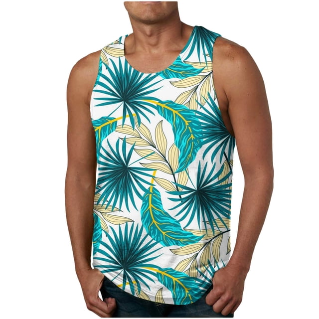 LSLJS Débardeur d'Été Floral Hawaïen pour Hommes Nouvelle Mode Décontractée Imprimé Sport Col Rond Débardeurs