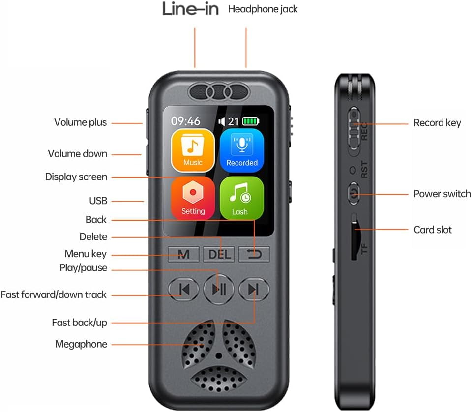 Digital Voice Recorder, 64GB Voice Activated Recording MP3 Player with Playback, Noise Reduction, 280hrs Recording Files Device, Support Password, Dictaphone Recorder for Lectures/Classes/Interview