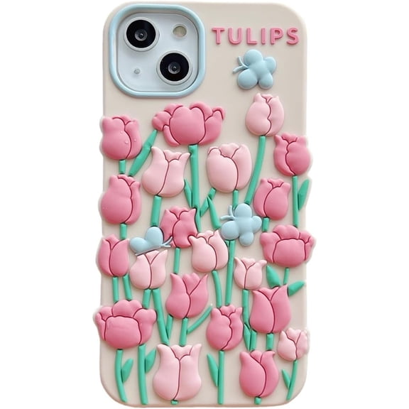 Cute 3D Tulip Flowers Butterfly Soft Phone Case Compatible with iPhone Case (Colorful,iPhone 12)