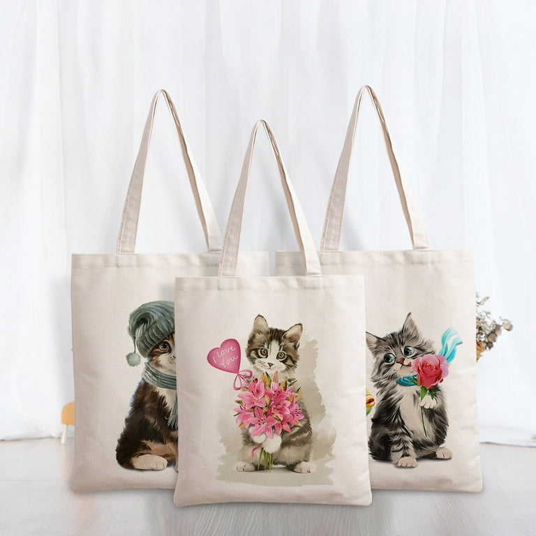 Cat Cute Print Tote Bag Shoulder Bags Handbags Horizontal for