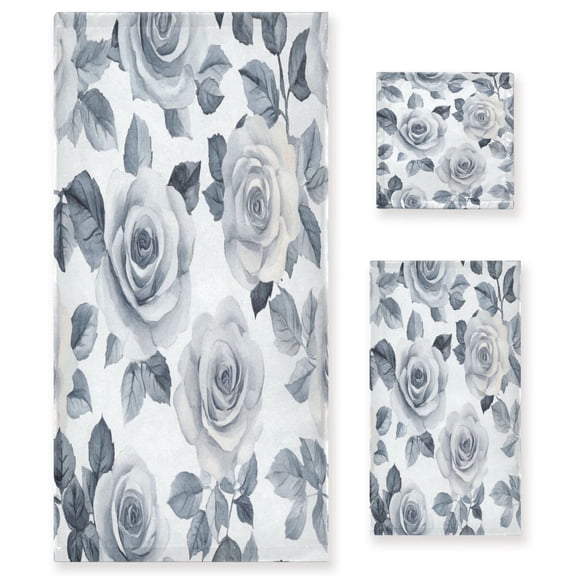 Three-Piece Towel Set Face Towel Towel Set Hand Towel Bath Towel Cotton Bath Towels Bath Towel Sets Hand Bath Towels Gray Roses