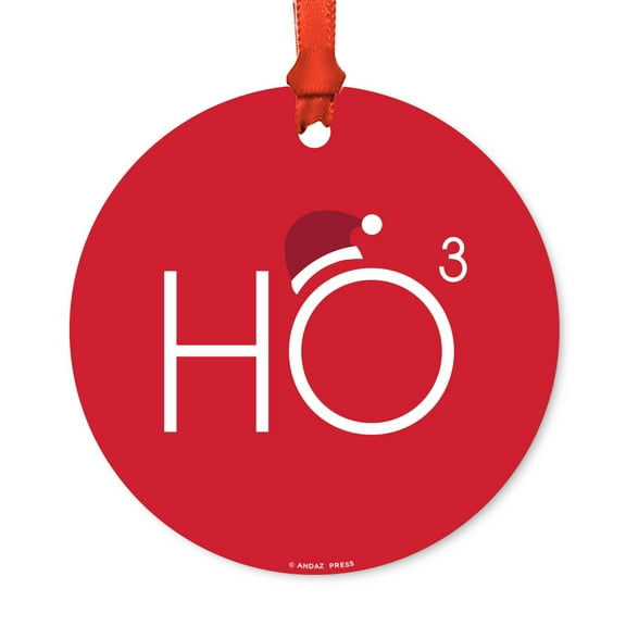 Funny Round Metal Christmas Ornament, Ho³ (Ho Cubed), Hat Graphic, Includes Ribbon and Gift Bag