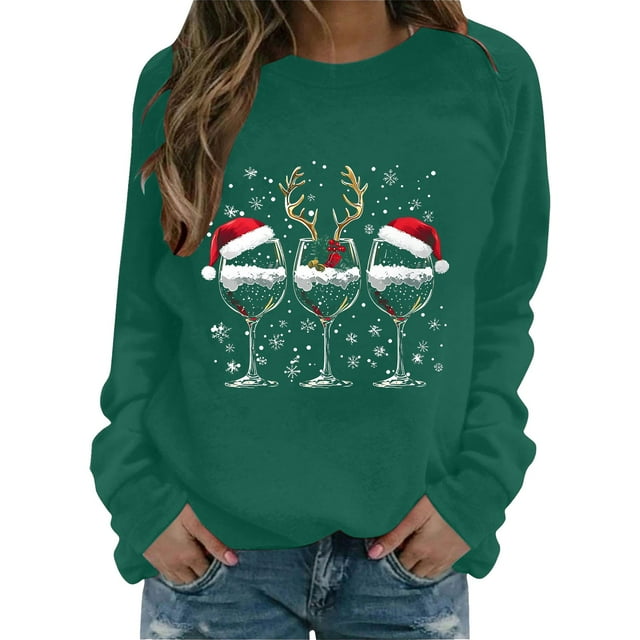 HAJGJP Chandail Décontracté à Col Rond Imprimé Festif pour les Fêtes, Coupe Ample, Confortable, Grande Taille, Style Saisonnier Festif, Vert Foncé, m