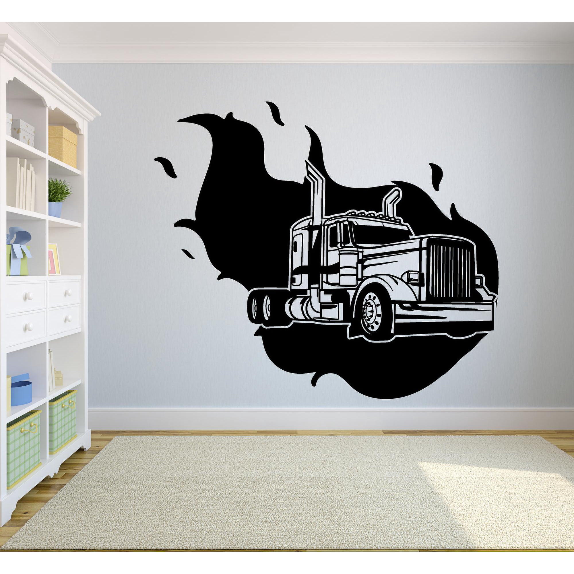 Monster Truck Flame Wheels Trucks Cars Toy Car Wall Sticker Art ...