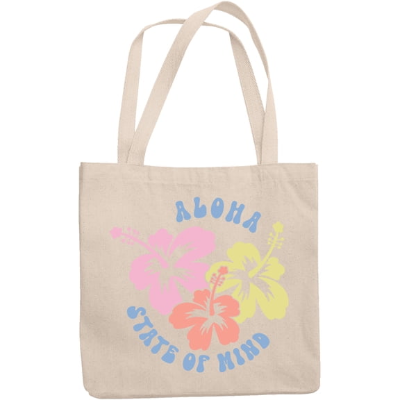 Aloha State of Mind with Tropical Flowers Art, Beach or Summer Themed Merch Gift, 12oz Canvas Tote Bag