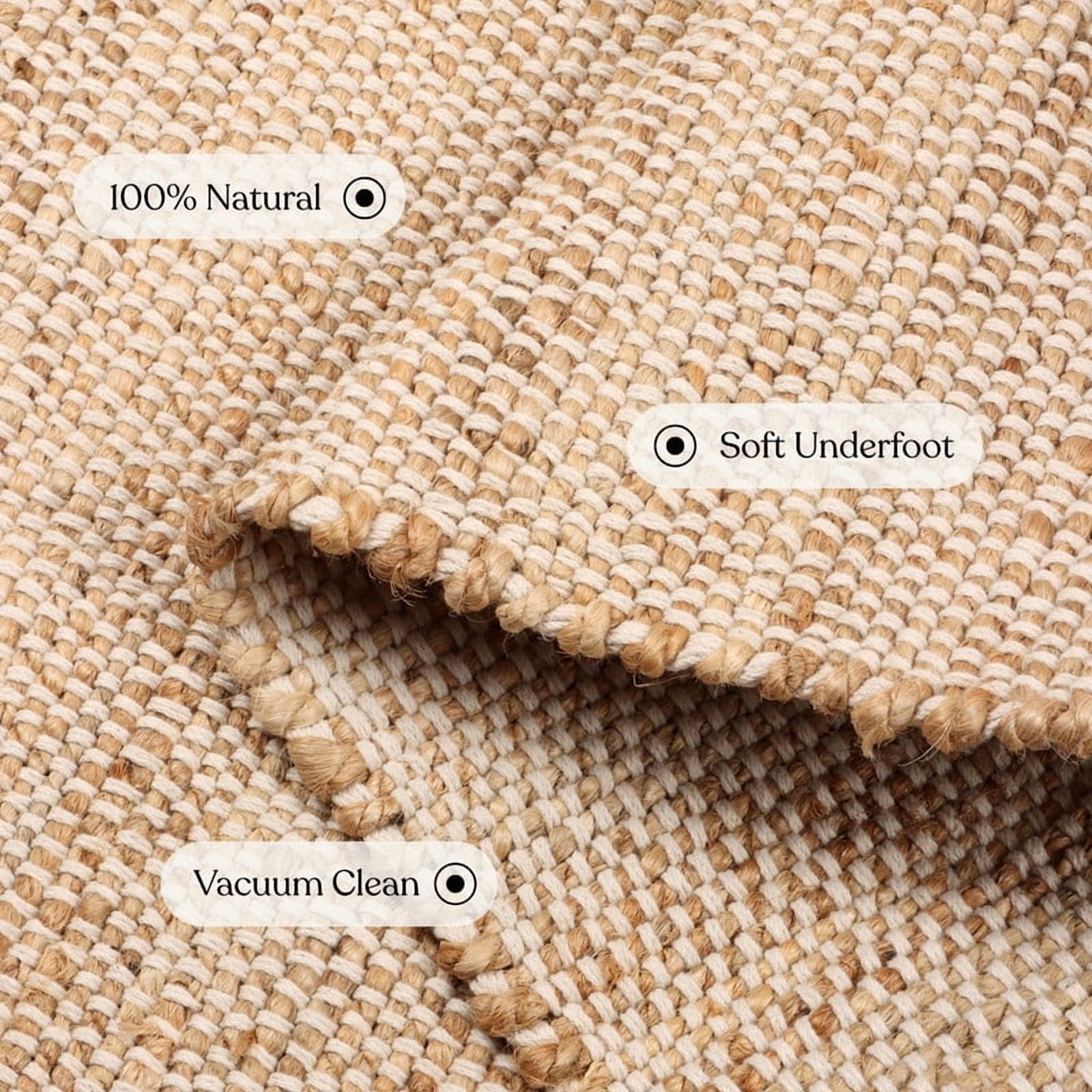 Delara Handwoven Jute and Cotton Area Rug – Natural Rug, Farmhouse Accent Rug for Living Room, Bedroom, or Entryway – Sustainable, Flatweave, Ivory , 4' X 6'