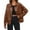Brown, variant on Women's Biker Style Faux Leather Jacket Short Coat Zippered Front Stand Collar Casual Outerwear Solid Color Edgy Look for Concert Night,Coffee XL
