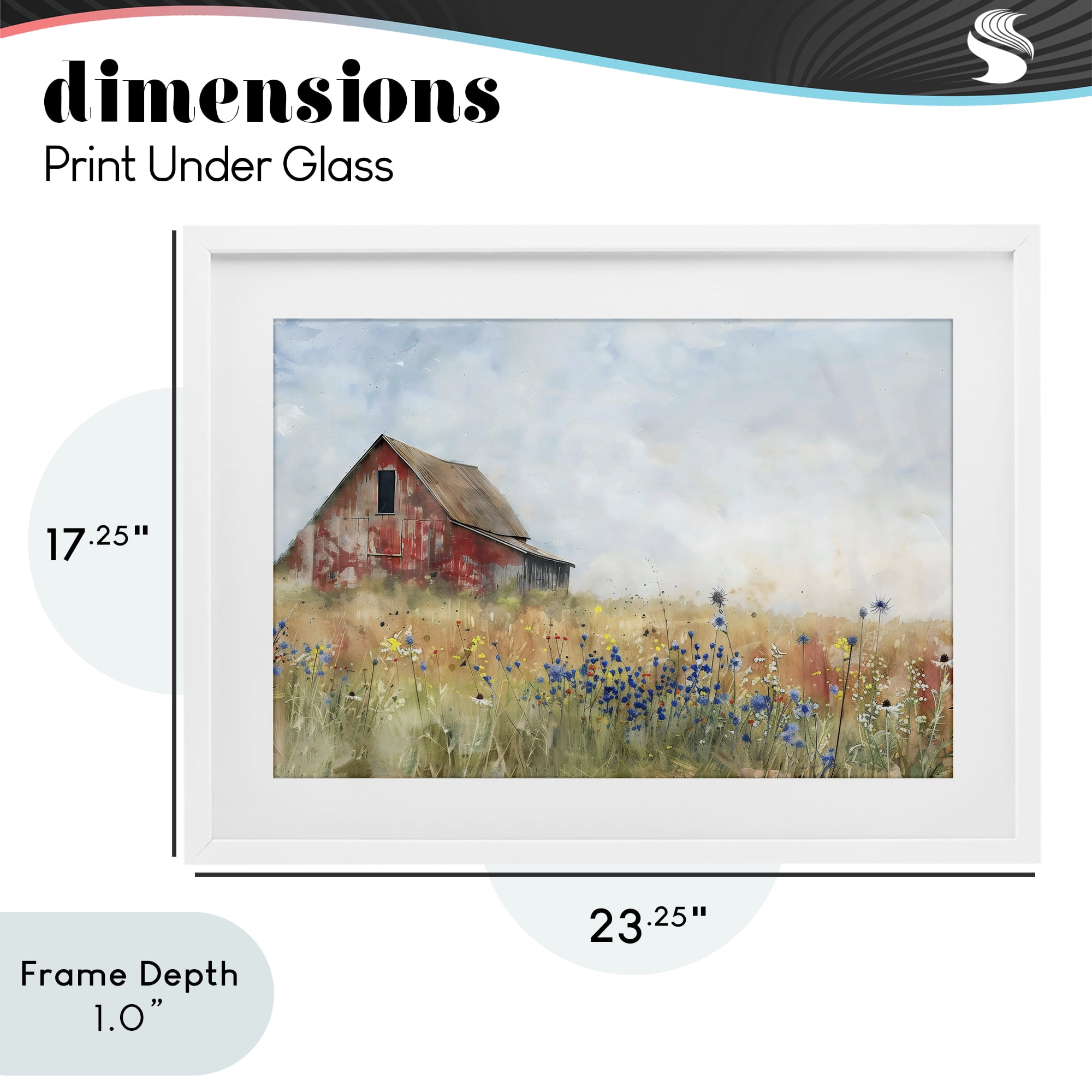 Stupell Industries Rustic Barn in Colorful Meadow White Framed Print Under Glass, design by Creative Studio