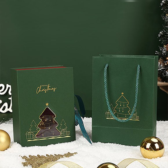 Christmas Decoration Gift Box Set,Christmas Candy Treat Box for KidsChristmas Gift Packaging Box Transparent Window Sparkling Gold Ribbon Gift Gift and Souvenir Packaging Box Equipped with Gift Bag