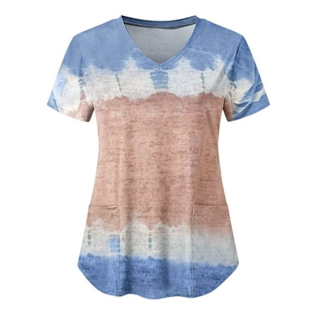 

Kayannuo Print Nursing Uniforms Scrub for Women Clearance Short Sleeves Women Scrubs Tops Women s Fashion V-Neck Tops Working Uniform Printing Pocket Blouse Tops