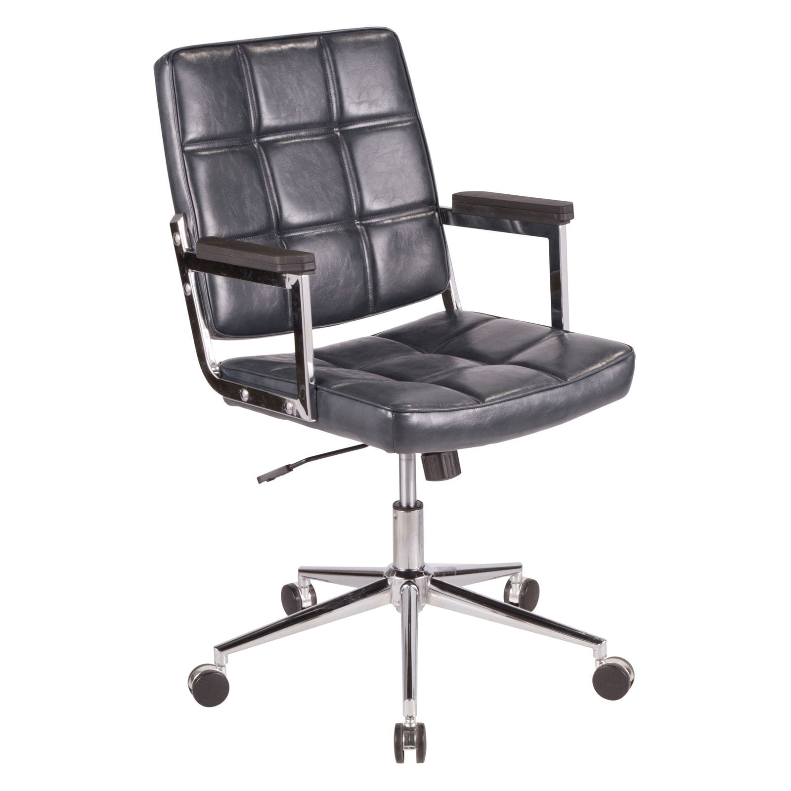 Bureau Contemporary Office Chair with Chrome Metal and Navy Blue Faux Leather by LumiSource
