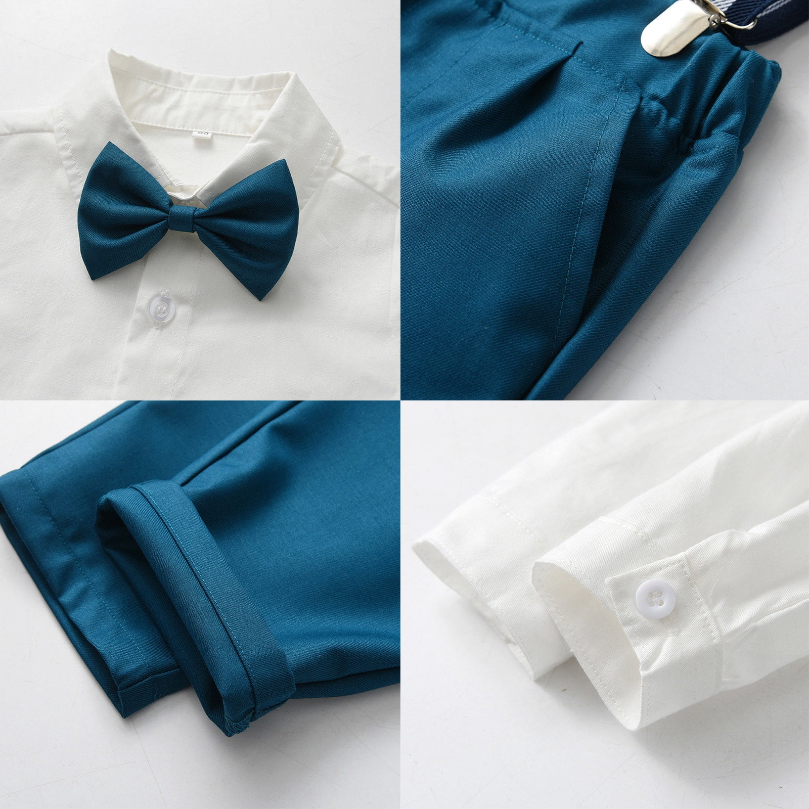 Boys Dress Clothes Dress Shirt with Bowtie Suspender Pants 3 Pieces Formal Clothes Sets First Birthday Boy Outfit for Boys 4-5 Years