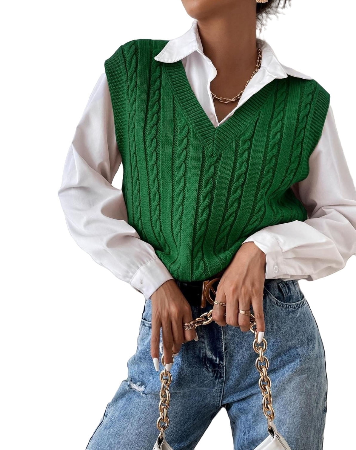 Green Solid Casual Regular Fit Women's Sweater Vests