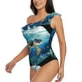 thumbnail image 2 of Gaeub Watercolor Turtle4 Women's One Shoulder Ruffle Tummy Control Swimwear for Swimming Surfing Beach Party - X-Large, 2 of 8