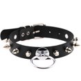thumbnail image 1 of Collar de cuero con anillo redondo y personalidad exagerada, estilo europeo y americano, con remaches y correa de cuello con pinchos para tiroteos callejeros en discotecas, 1 of 6