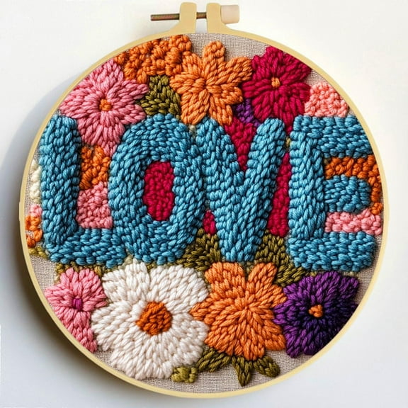Punch Needle Kits Letter Love and Flowers Embroidery Starter Set with Hoop Easy for Beginners DIY Stress Relief Handmade Craft Hobby and Home Decor 20x20cm-7