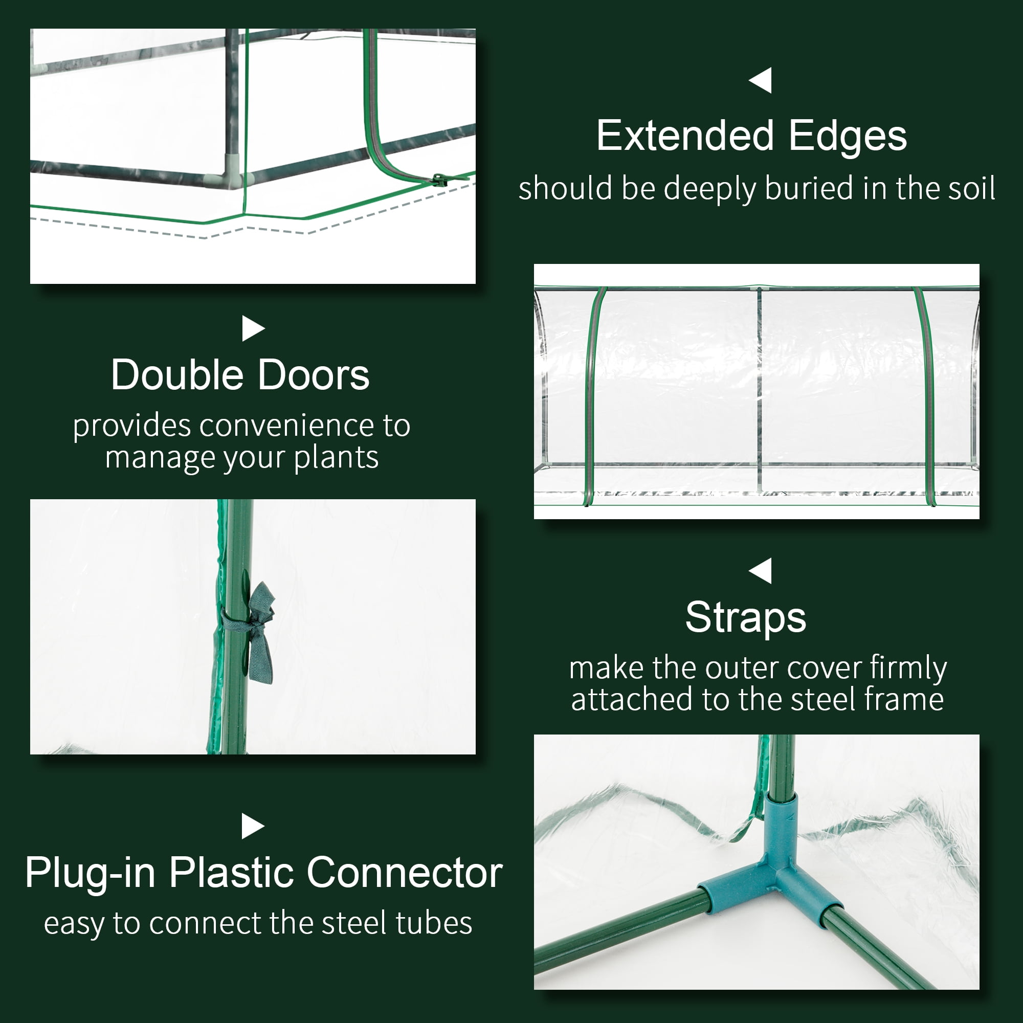 Outsunny Portable Mini Greenhouse with 4 Zippered Doors, PVC Cover, Green