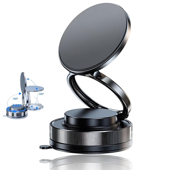 Elook Vacuum Magnetic Car Phone Holder 361° Adjustable Foldable Portable Magnetic Phone Holder for Car for Car/Gym/Mirror/Smooth Surface Suction Cup Phone Mount Compatible for All Smartphones (Black)