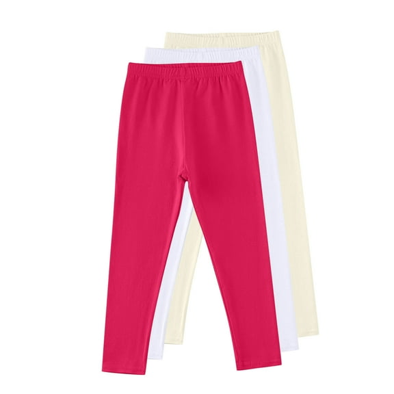 Lmnyox 3 Pack Leggings for Big Girls Solid Elastic Waist Stretchy Yoga Pants 3-13 Years Girls Cotton Leggings