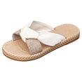 thumbnail image 5 of Beach Shoes for Women Canvas Bowtie Open Toe Flat Slides Sandals Casual Summer Vacation Slip on Slippers Khaki Size 7, 5 of 6