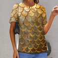 thumbnail image 6 of Mermaid Fish Scales Womens Tops Women's Fashion Casual Short Sleeve Flower Print Round Neck Pullover Top Blouse, 6 of 6