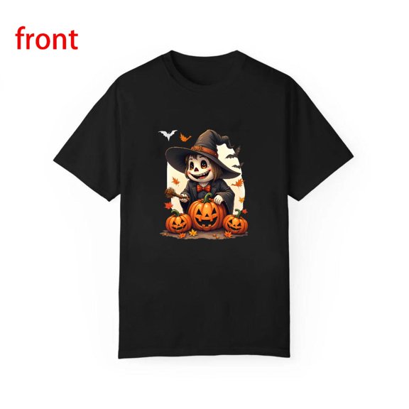 Skeleton Witch T-Shirt Smiling Broomstick Graphic Vintage Top Apparel Short Sleeve Round Neck Black S-5XL