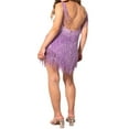 thumbnail image 4 of PENGXIANG Femmes Spaghetti Sangle Bodycon Mini Robe Paillettes Pompons Paillettes Franges Fête Paillettes Robe de Danse Scintillant, 4 of 7