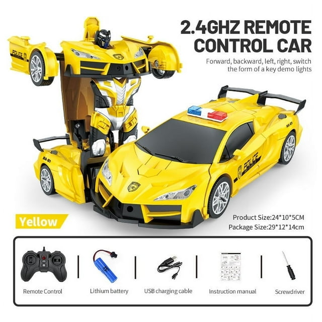 CNKOO Remote Control Car Transform Robot RC Cars 2.4Ghz Transforming Police Car Toy with LED Light One-Button Deformation and 360° Rotating Drifting Toys for 5+ Year Old Boys/Girls