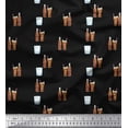 thumbnail image 1 of Soimoi Black Cotton Poplin Fabric Bottle & Glass Kitchen Printed Fabric 1 Yard 56 Inch Wide, 1 of 3