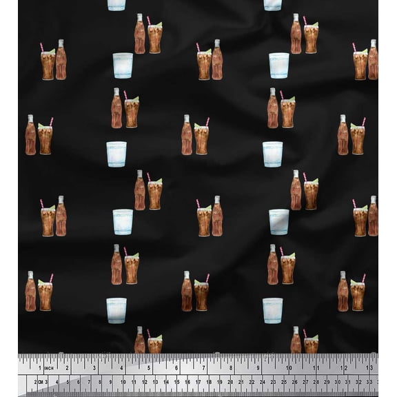 Soimoi Black Cotton Duck Fabric Bottle & Glass Kitchen Decor Fabric Printed Yard 42 Inch Wide