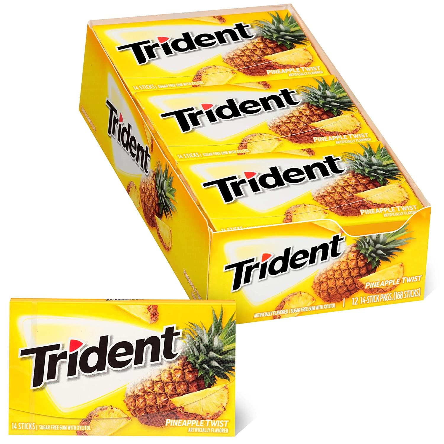 Trident Pineapple Twist Sugar Free Gum, Made with Xylitol, 12 Packs of 14 Pieces (168 Total Pieces)