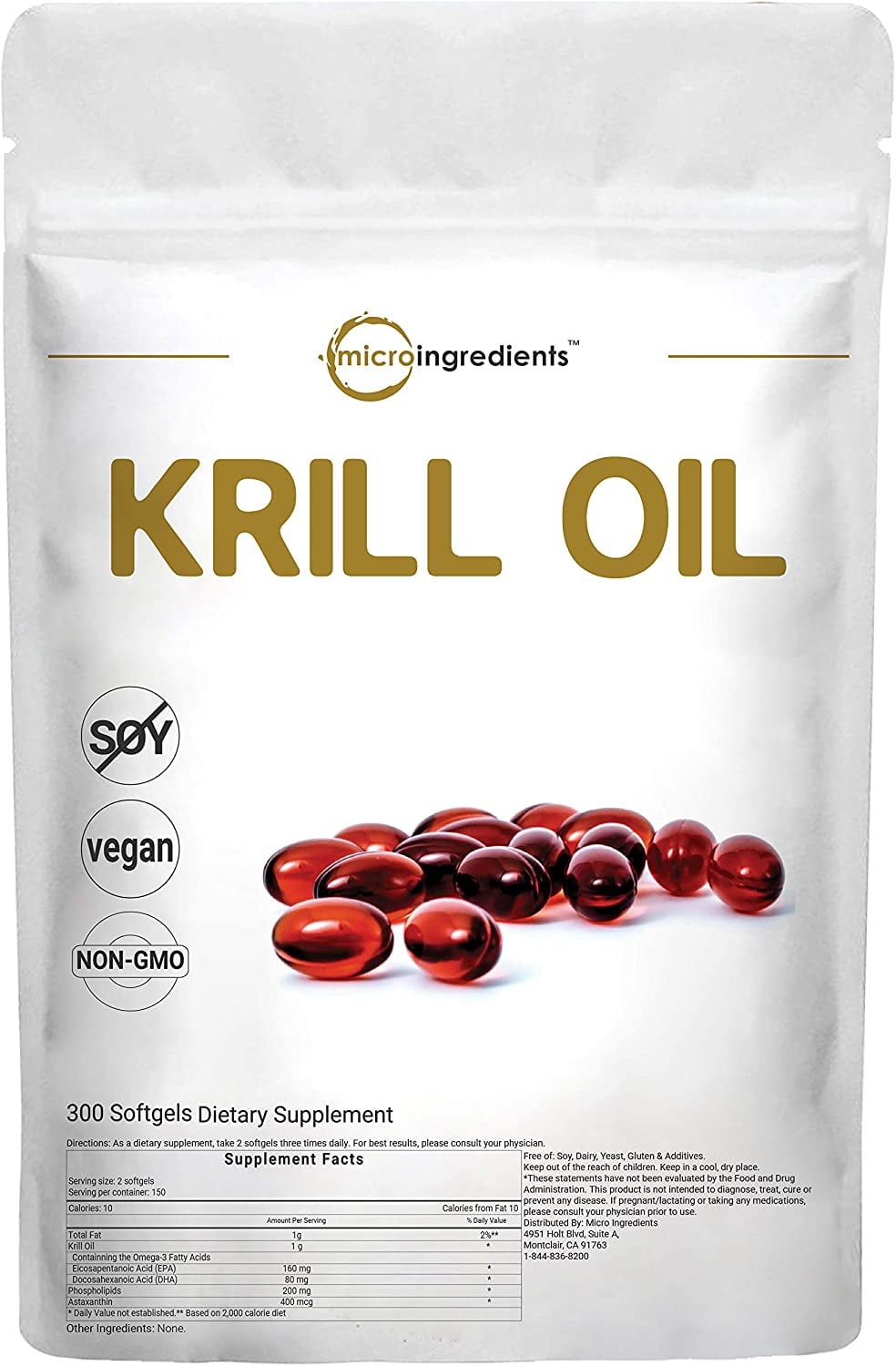 Micro Ingredients Antarctic Krill Oil Supplement, 1000mg Per Serving