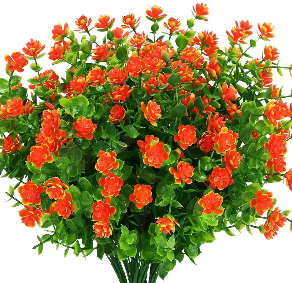 Artificial Flowers Fake Outdoor Plants Faux UV Resistant Flower Plastic Orange 