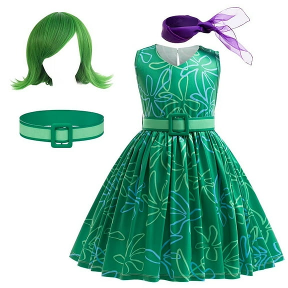 Girls Disgust Costume Movie Kids Halloween Cosplay Party Sleeveless Green Dress
