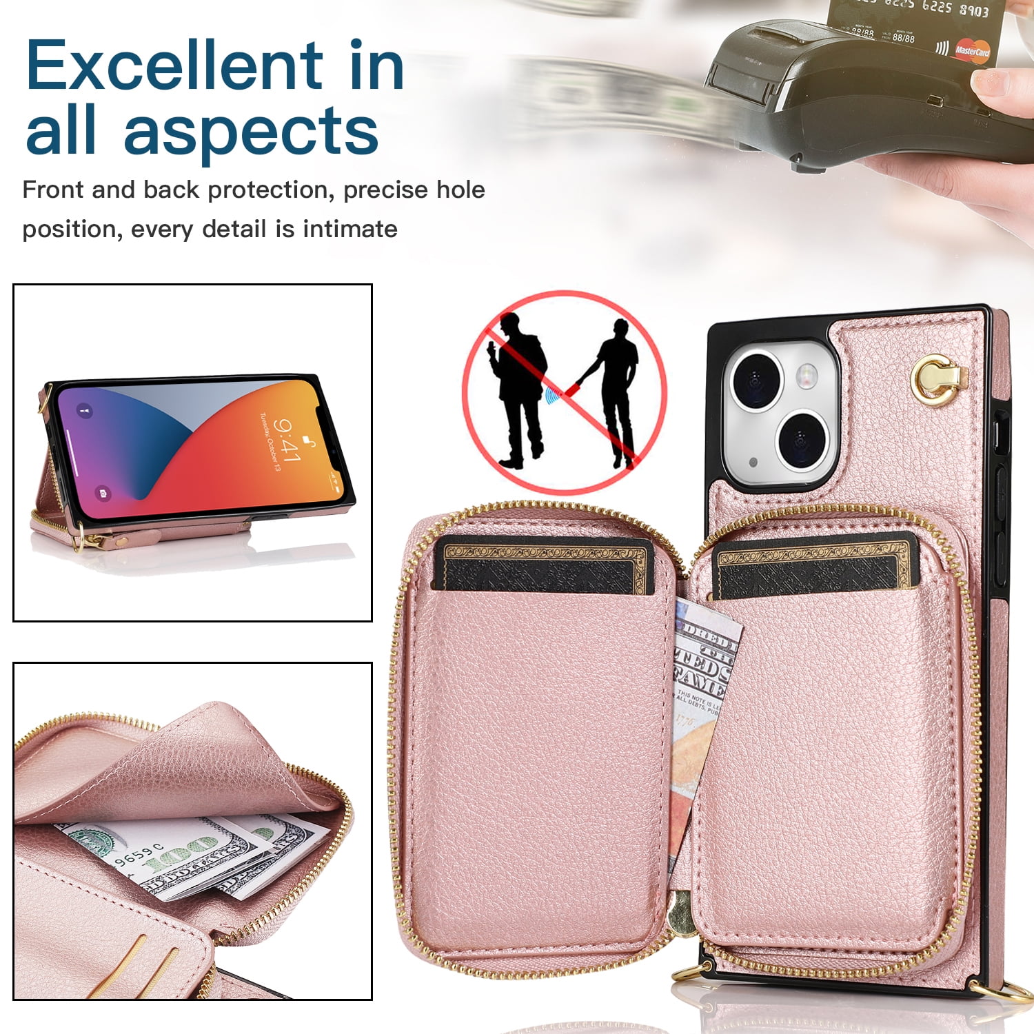  LUVI for Crossbody iPhone 13 Pro Max Wallet Case with Neck  Strap Lanyard Credit Card Holder Purse Handbag Case for Women Girls  Silicone Rubber Soft Protection Cover for iPhone 13 Pro