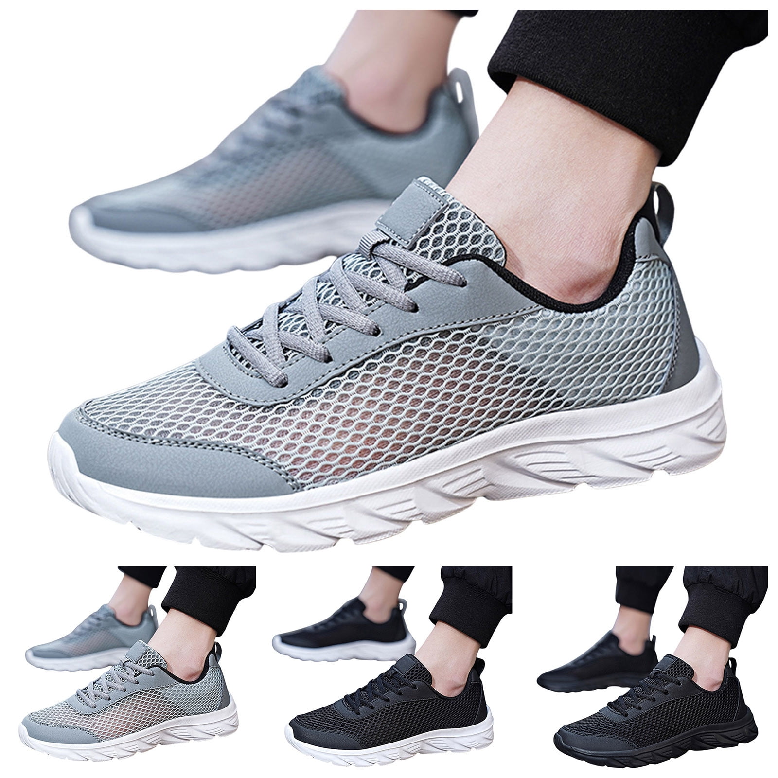 HCNTES Men's Running Shoes Tennis Walking Fashion Sneakers Breathable Non Slip Gym Sports Work Trainers（Black,40)