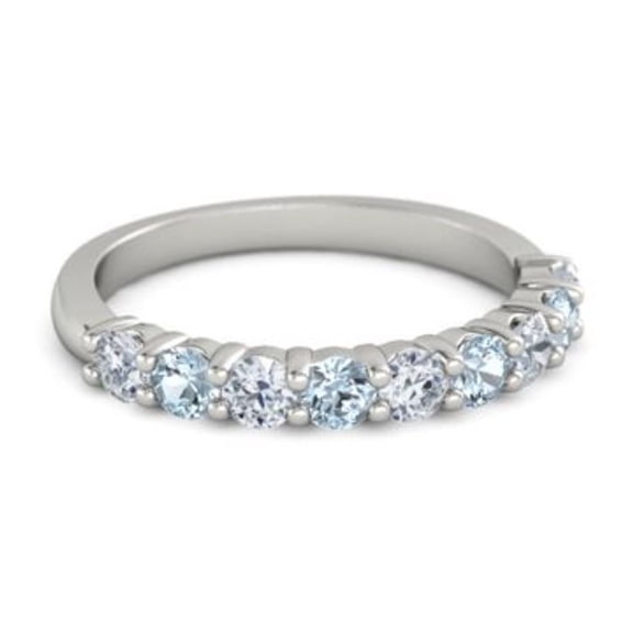 0.45ct Round Cut White Topaz Aquamarine Eternity Band Ring 925 Sterling Silver Easter Day Sale Jewelry Size:- 4