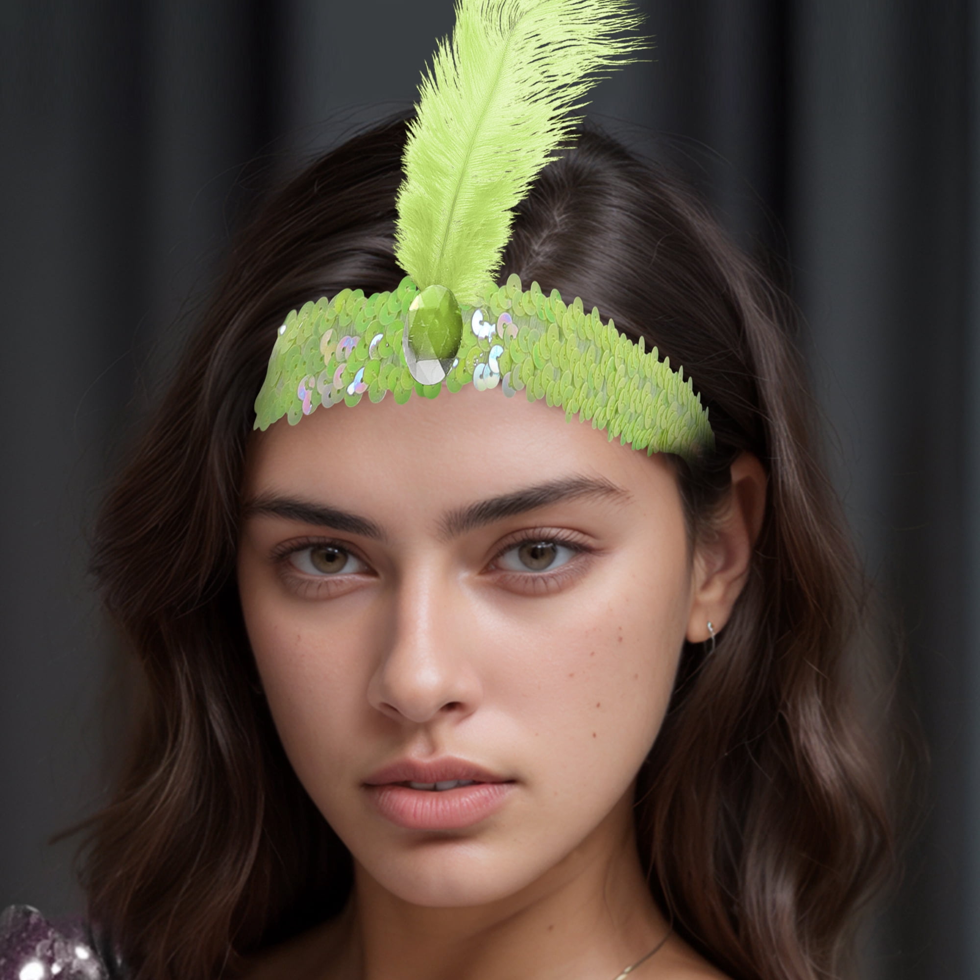 Unique Bargains Feathers Faux Diamond Headbands Light Green