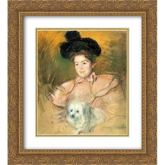 Mary Cassatt 2x Matted 20x24 Gold Ornate Framed Art Print 'Woman in Raspberry Costume Holding a Dog'