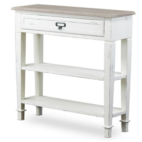 Bowery Hill 32" Console Table in Distressed White and Natural Finish