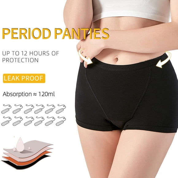 enqiretly 3 Pieces 4 Layers Women Menstrual Period Underwear Ladies Leakproof Cotton Undies Breathable Skin-friendly Lingerie Grey 2XL