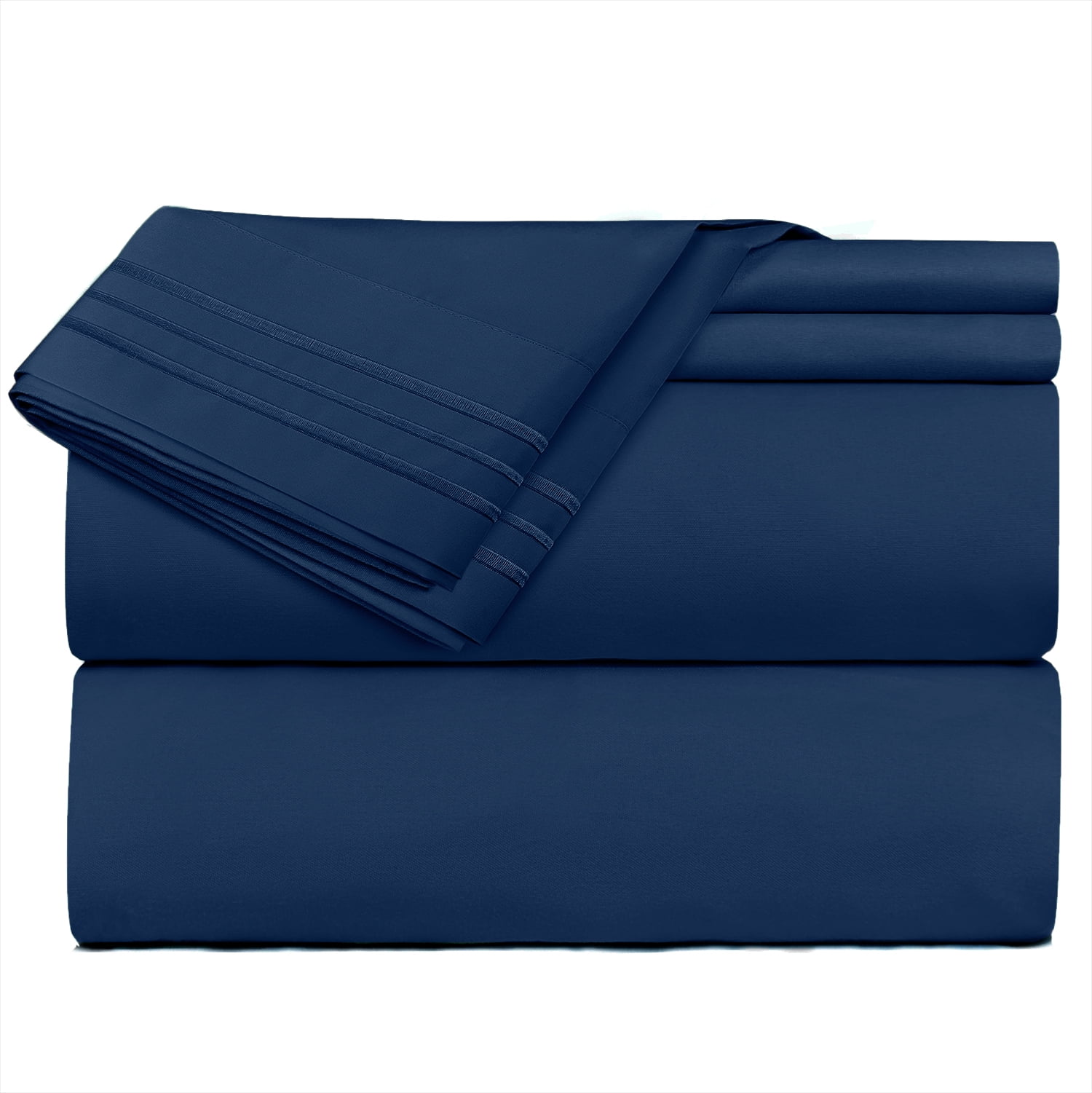 Clara Clark Premier 1800 Microfiber Collection 3-Line Bed Sheet Set, Twin XL Size, Navy Blue