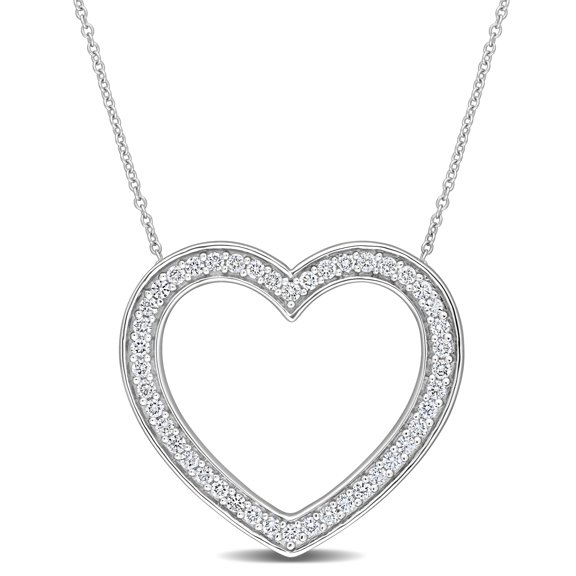 Everly Women's 5/8ct TW Diamond 10k White Gold Open Heart Pendant with Chain