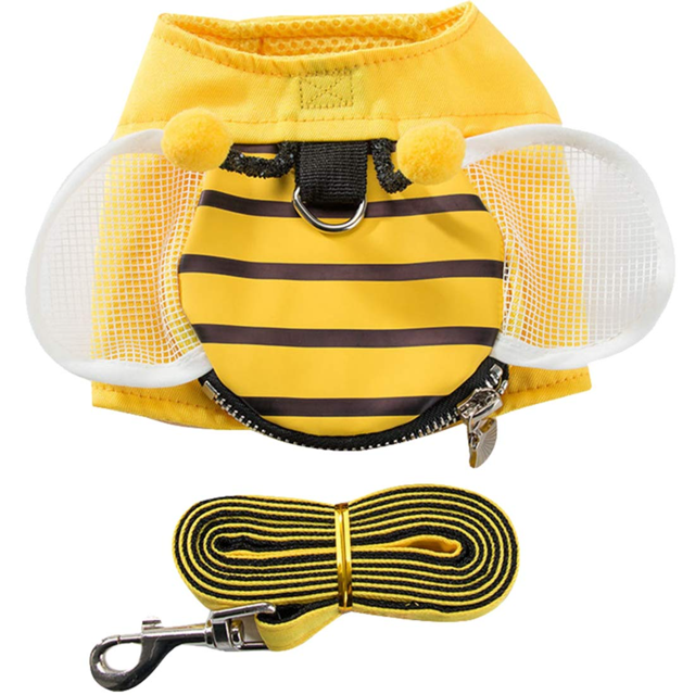Bee-Shaped Pet Backpack Harness with Leash for Dogs - Breathable Mesh Design, Anti-Choking Safety, Lightweight & Durable Nylon-Polyester Material, Easy Machine Washable - Ideal for Walking &